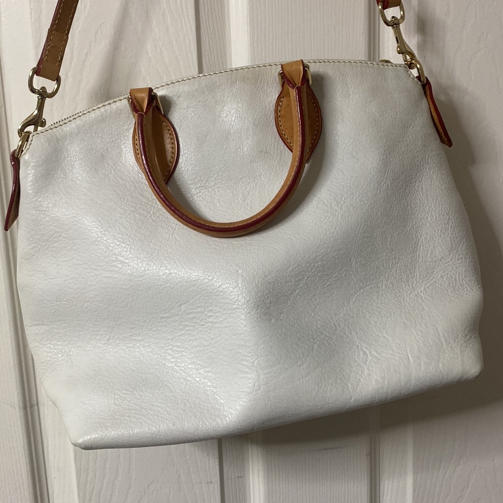Dooney and Bourke White Dillen Double Pocket Peddle Leather Satchel Vintage - Picture 10 of 14